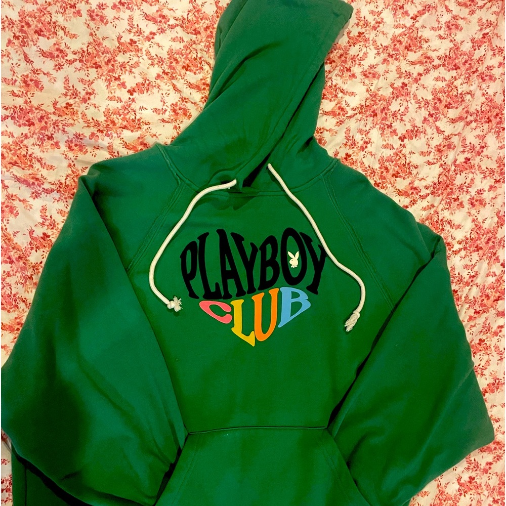 PLAYBOY by Pacsun ~ Wo's Pullover Green Cotton-Blend Hoodie Pocket ~ Size M